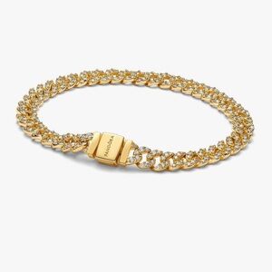 Pandora 14K Gold Plated Pavé Cuban Chain Bracelet 7” – Perfect Condition